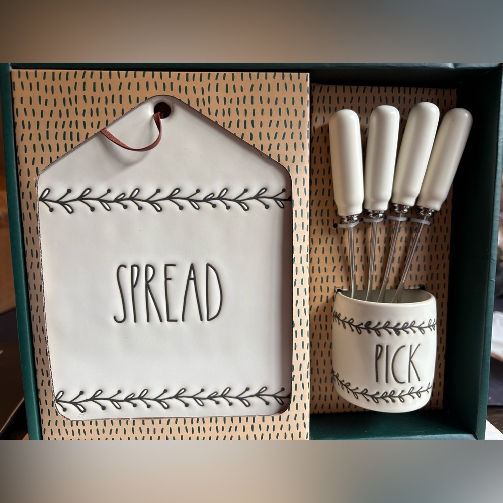 Rae Dunn White Ceramic Cheese Board and Knife Set